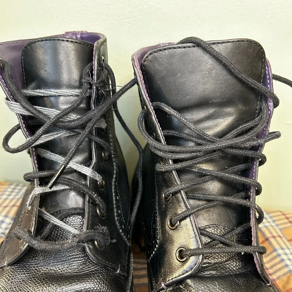 Ted Baker Sealls 3 Black & Purple Accent Leather Wing-tip Brogue Boots